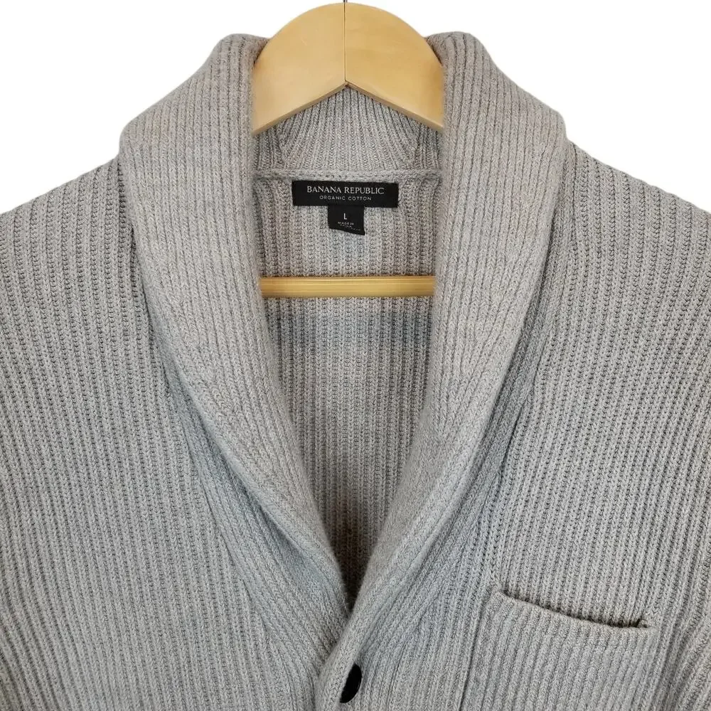 Banana Republic Men's 100% Organic Cotton Grandpa Shawl Cardigan Gray Size Large